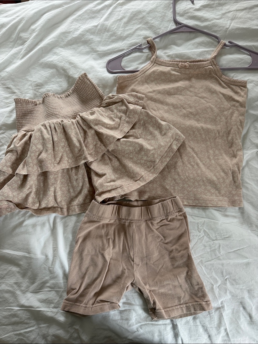 Jamie Kay Girls Beige Floral Tank, Skirt & Shorts Matching Set